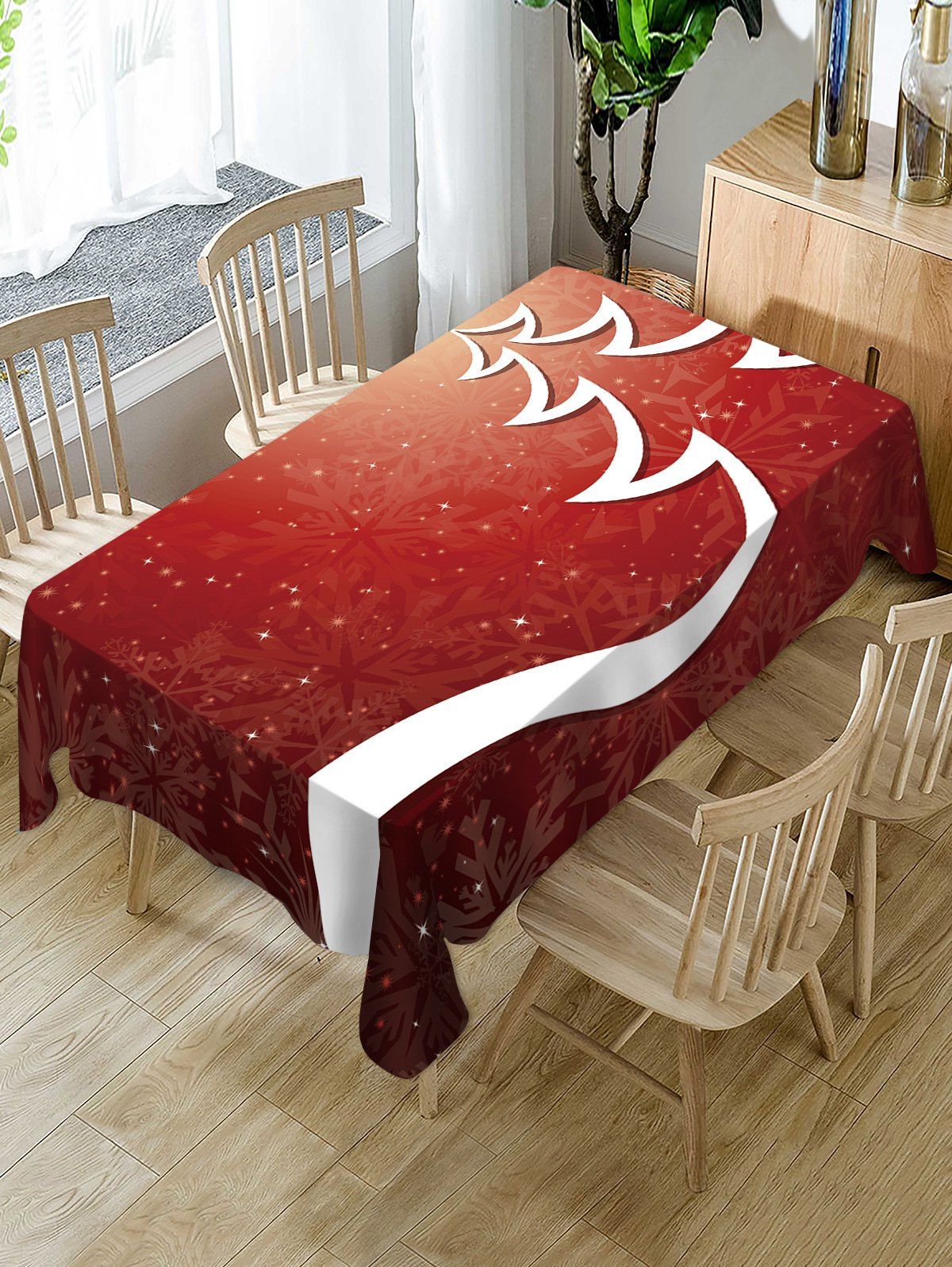 

Christmas Tree Print Fabric Waterproof Table Cloth, Multi