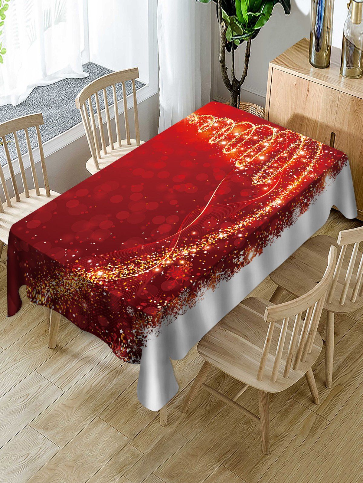 

Christmas Tree Pattern Fabric Table Cloth, Multi