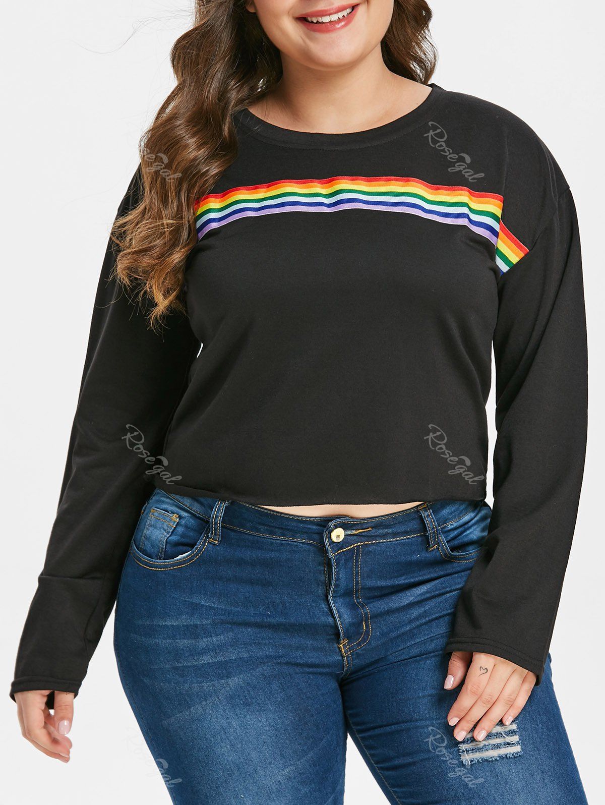 

Plus Size Rainbow Striped Tee, Black
