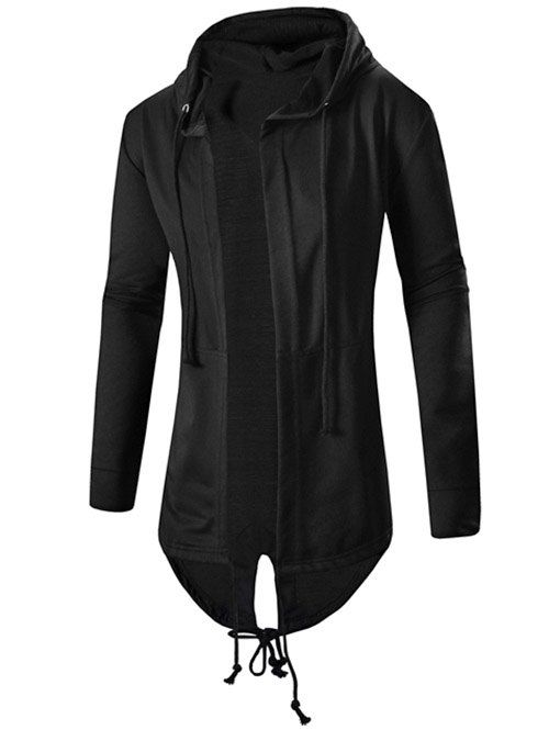

String Hem Long Sleeve Longline Hoodie, Black