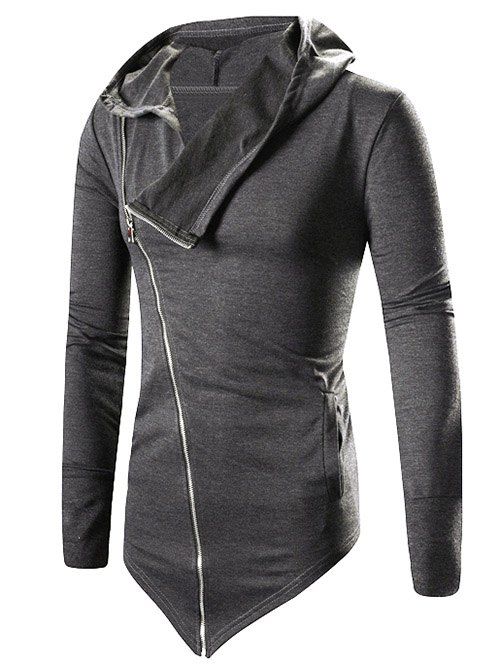 

Asymmetric Zip Up Solid Hoodie, Dark gray