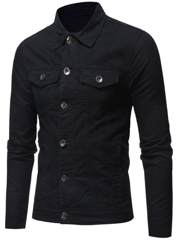 

Solid Color Button Fly Denim Jacket, Black