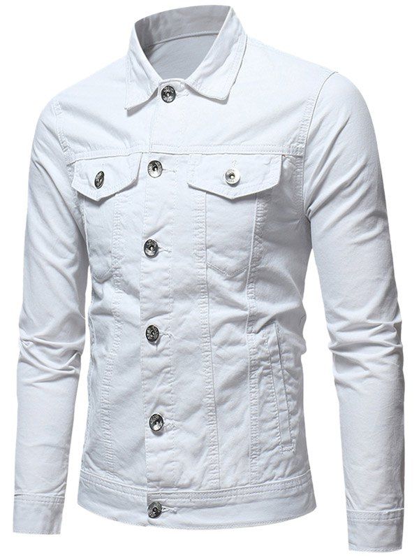 

Solid Color Button Fly Denim Jacket, White