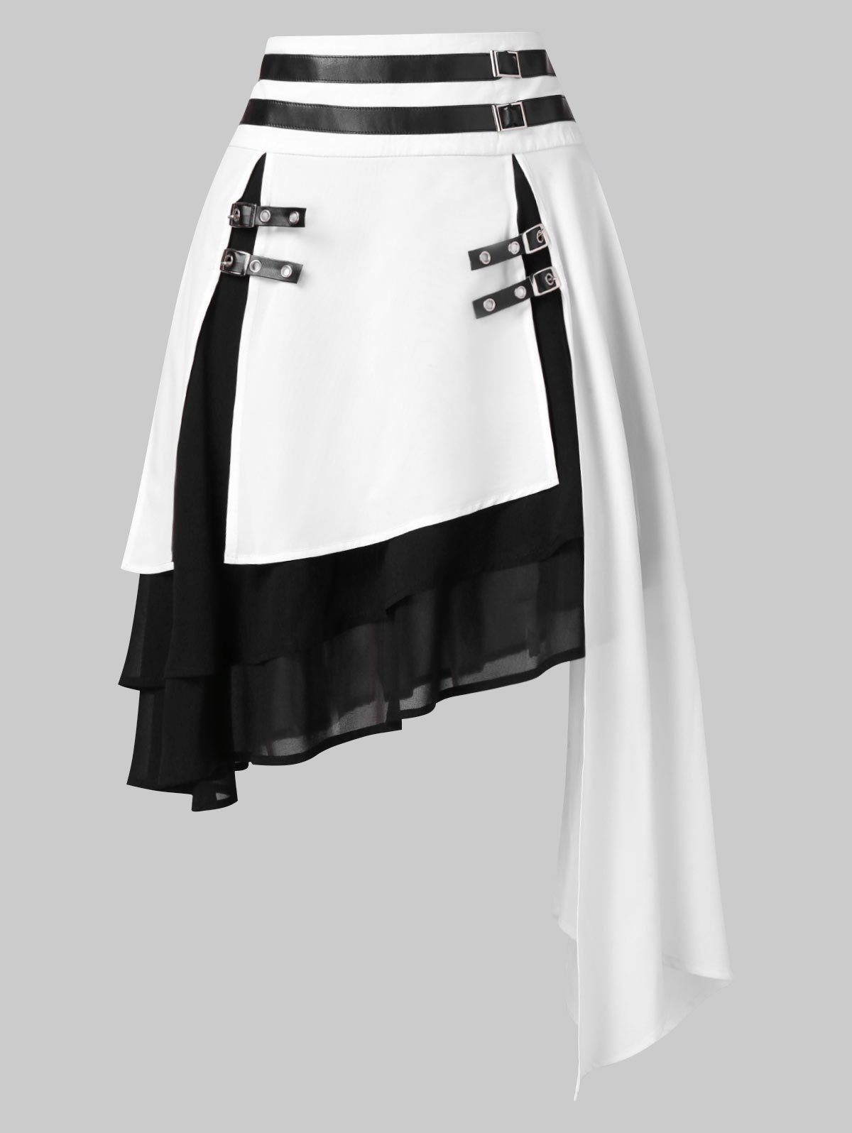 

Color Block Layered Asymmetrical Skirt, Milk white