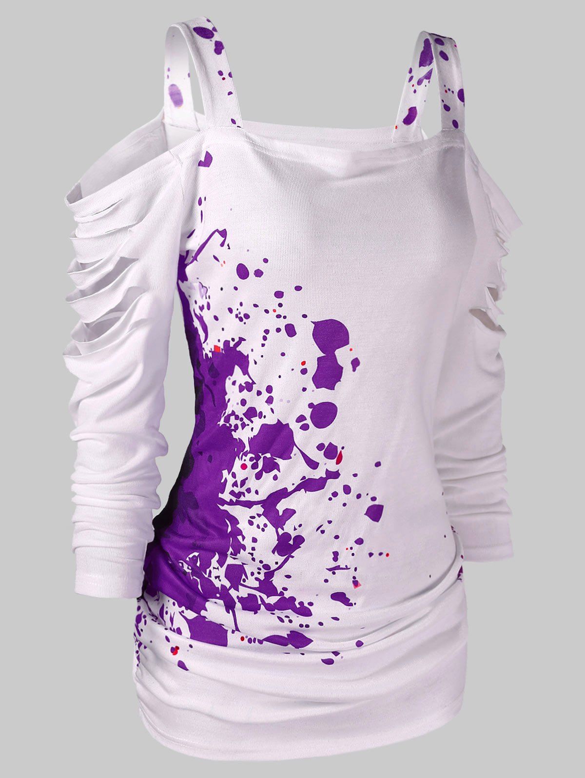 

Halloween Cold Shoulder Blood Splatter T-Shirt, Violet