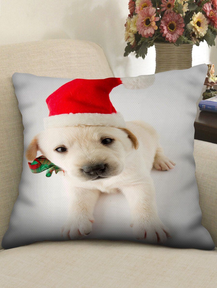 

Christmas Puppy Printed Linen Pillowcase, Multi