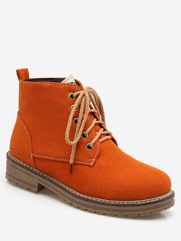 

Plus Size Contrast Lace Up Suede Ankle Boots, Pumpkin orange
