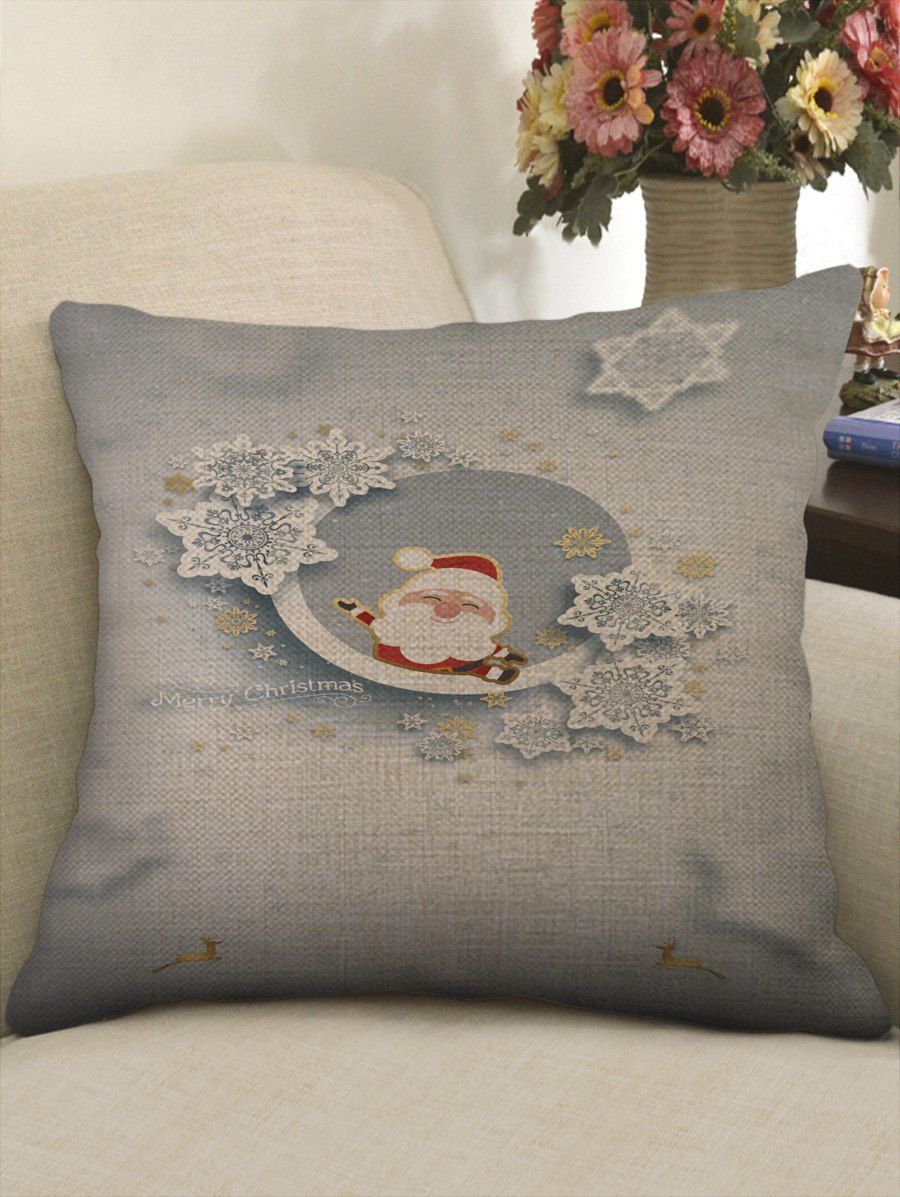 

Christmas Santa Claus Print Sofa Decorative Linen Pillowcase, Multi