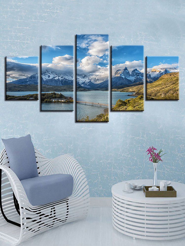 

Mountains and Lake Print Unframed Split Canvas Paintings, Multi