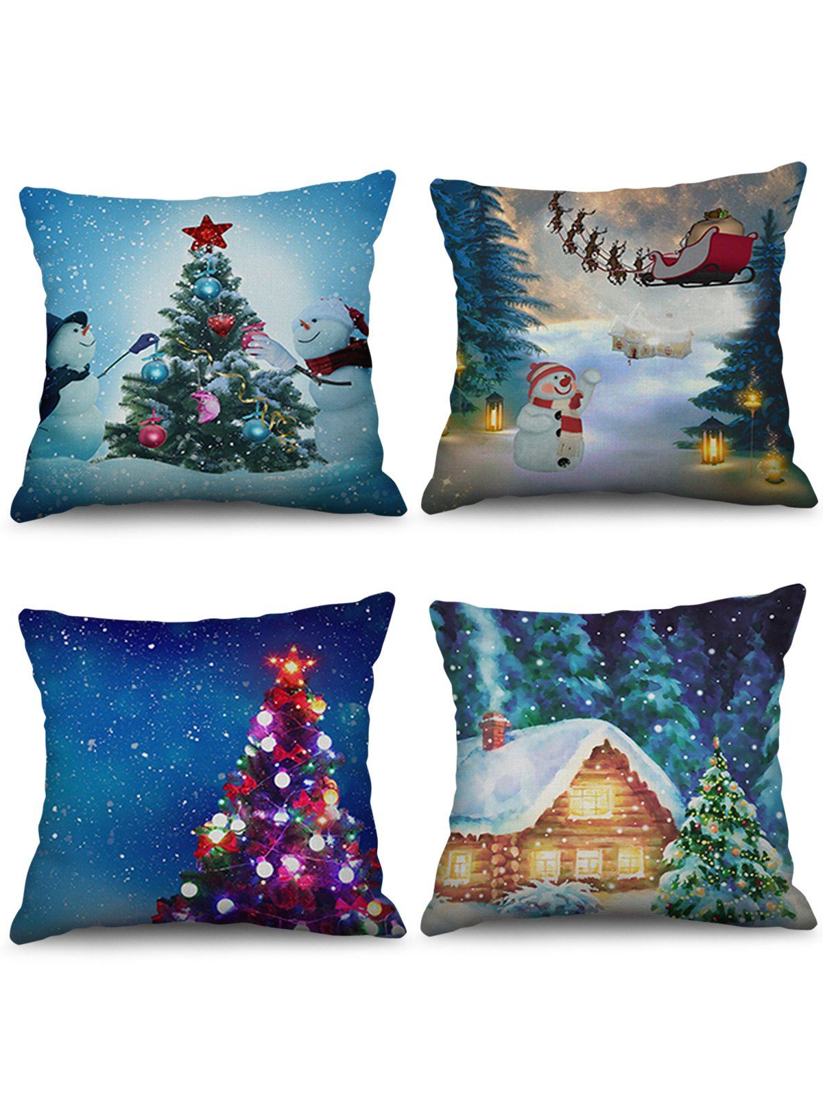 

4PCS Christmas Tree Snowman Printed Pillowcases, Multi