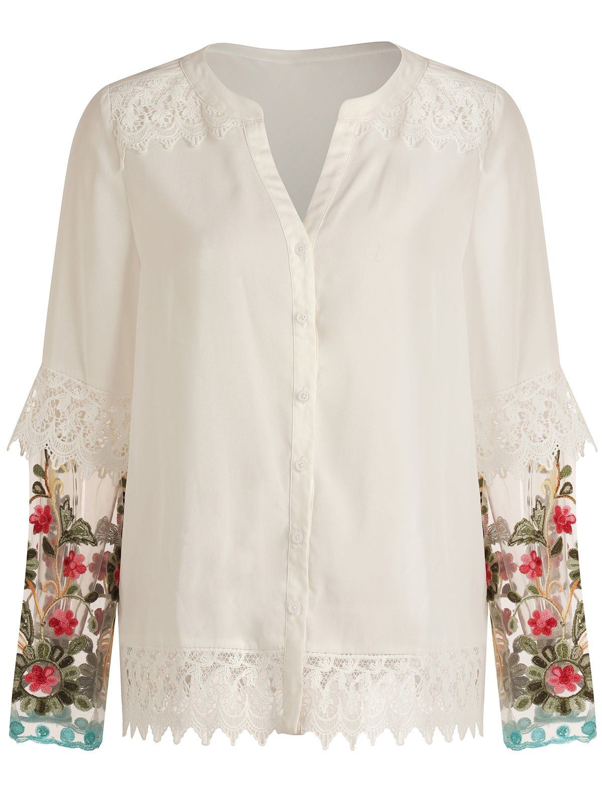 

Lace Trim Button Up Shirt, Milk white