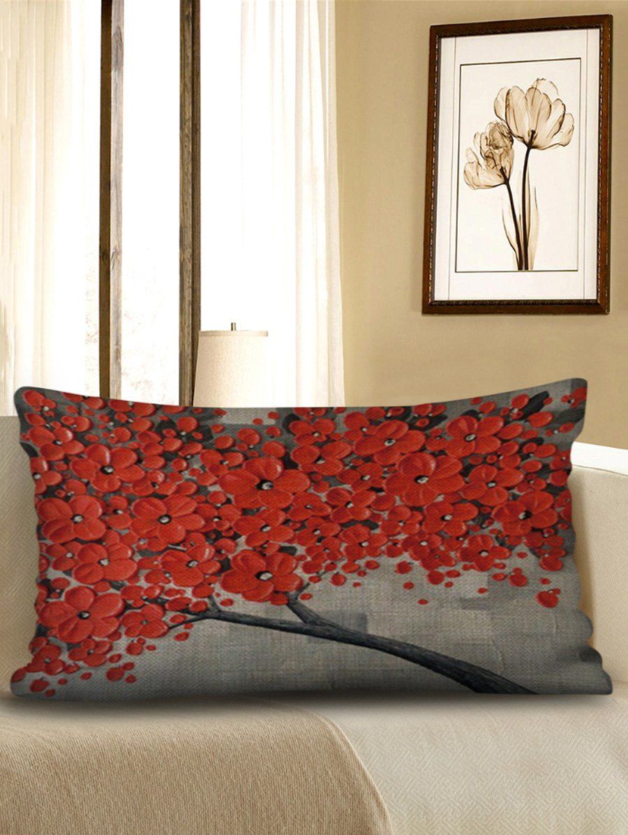 

Flowers Print Decorative Sofa Linen Waist Pillowcase, Red