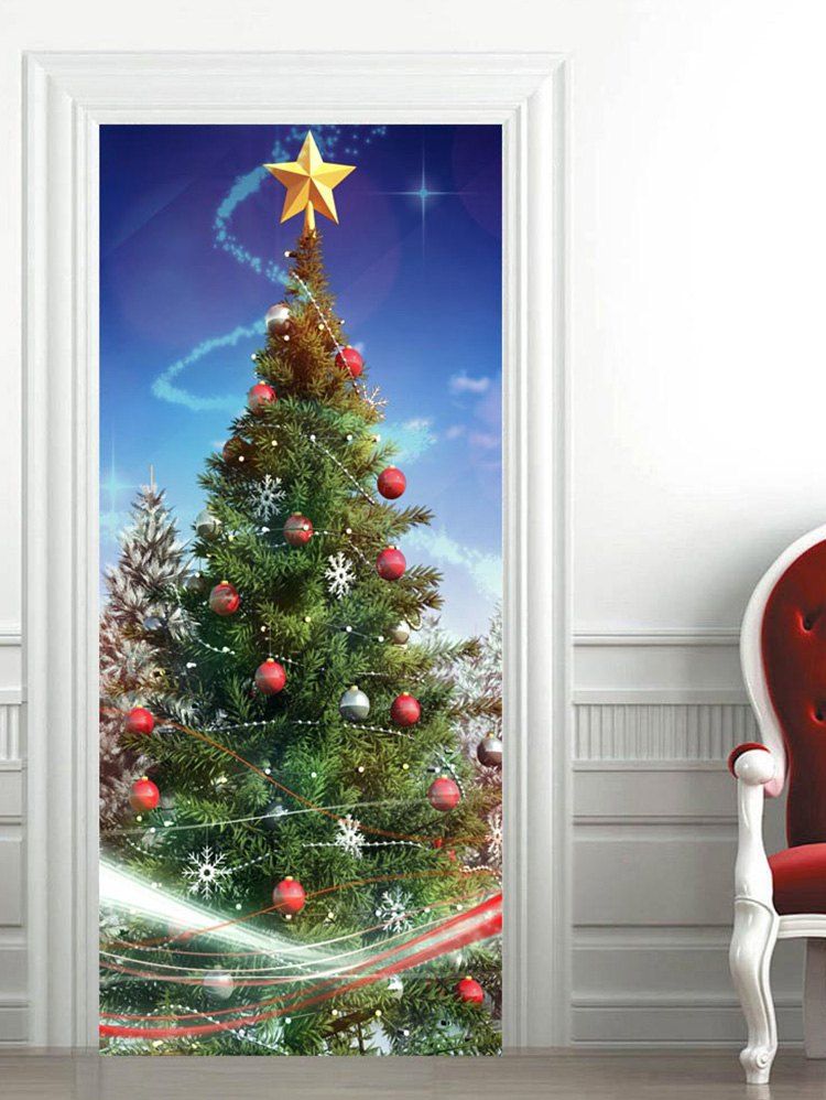 

Christmas Tree Baubles Star Pattern Door Stickers, Multi