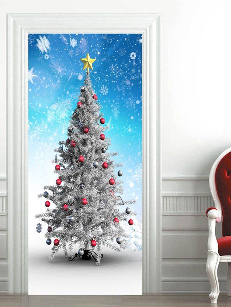 

Snowflakes Christmas Baubles Star Printed Door Stickers, Multi