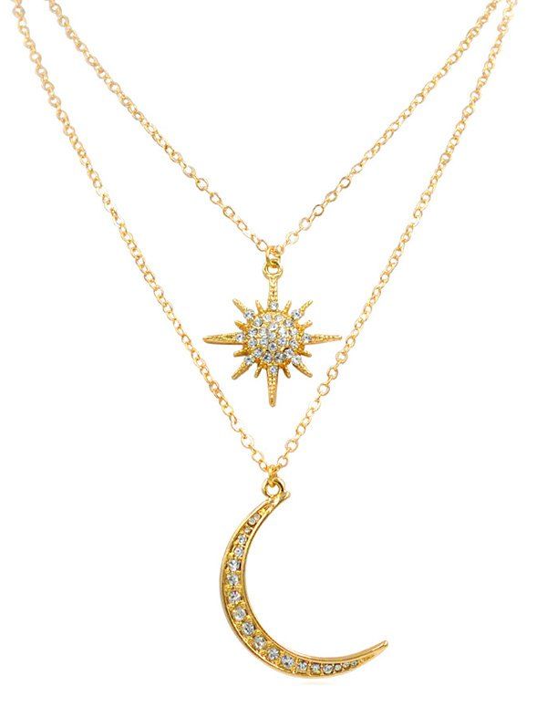 

Elegant Star Moon Rhinestone Multi Layers Necklace, Gold