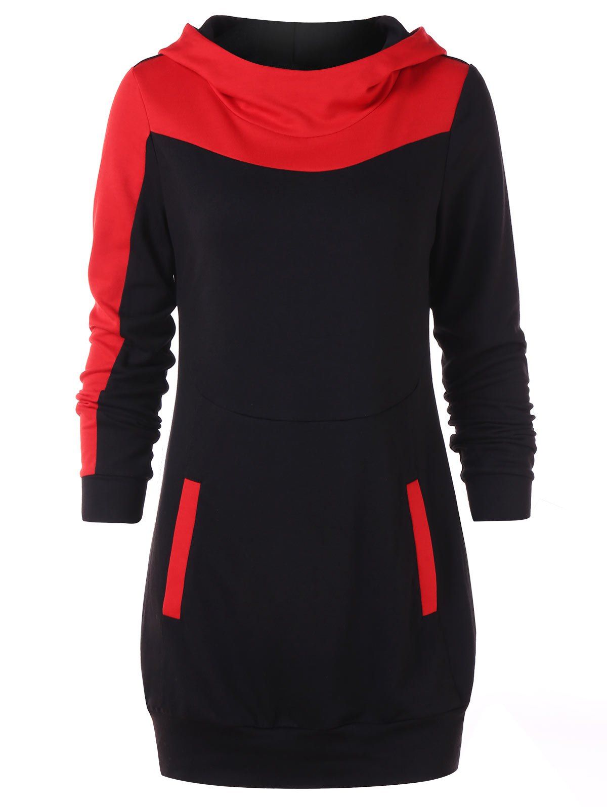 

Color Block Pocket Longline Hoodie, Black