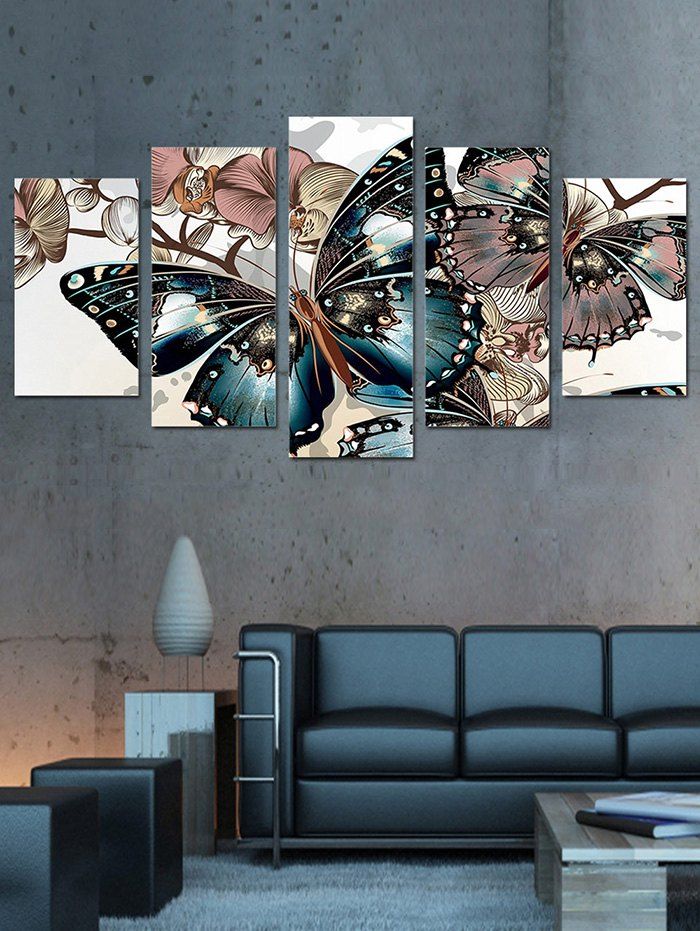

Butterfly and Flowers Print Unframed Split Canvas Paintings, Multi