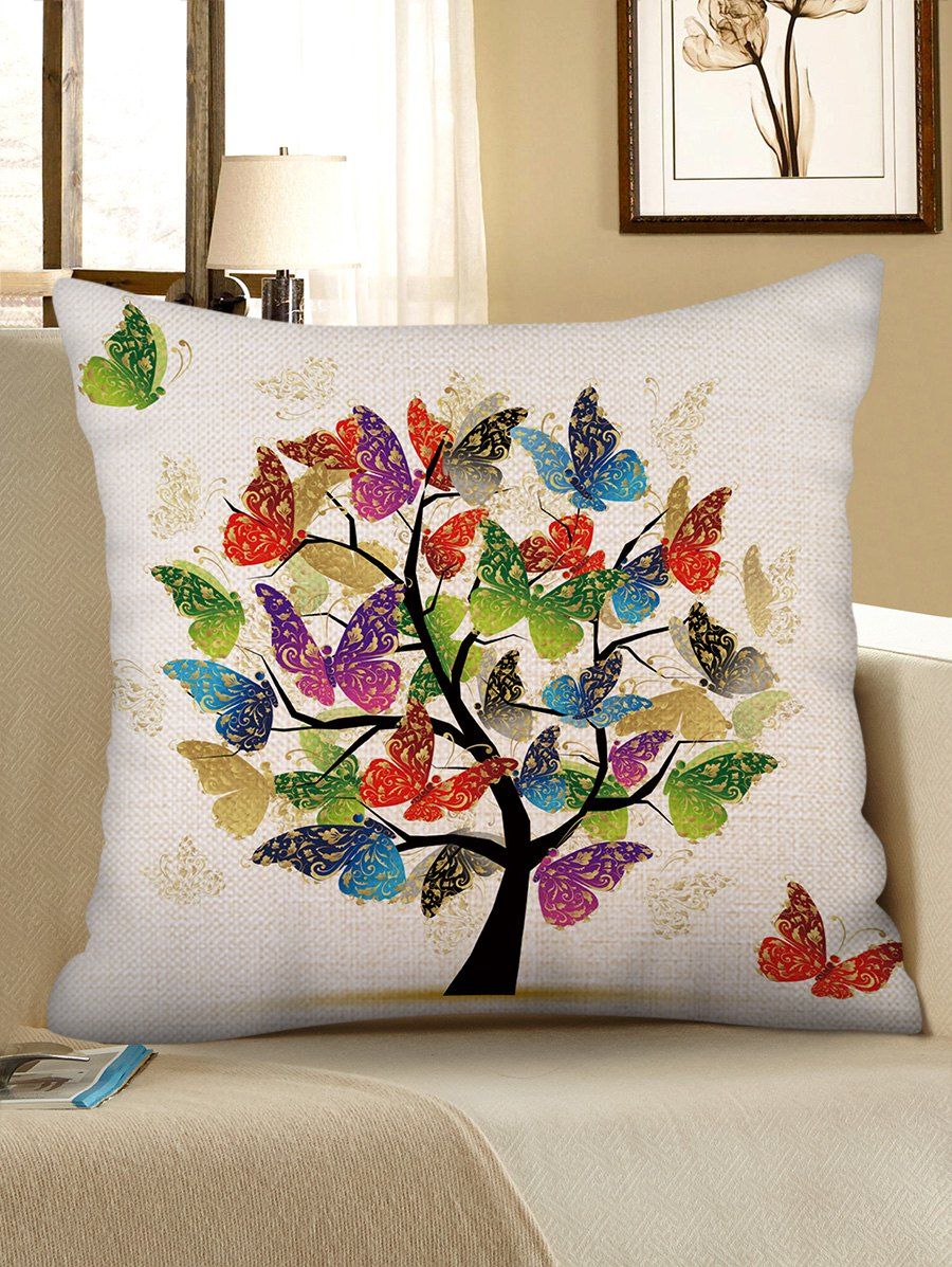 

Butterflies Tree Printed Throw Pillow Case, Multi