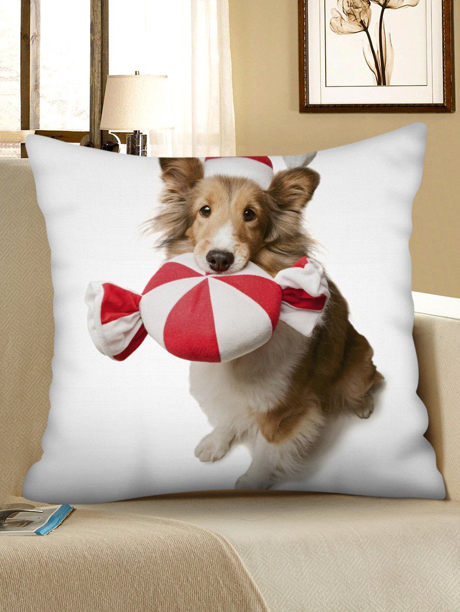 

Christmas Dog Candy Printed Throw Pillow Case, Multi