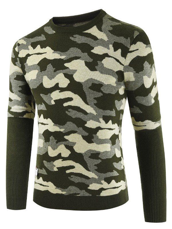 Shops Camouflage Pattern Patchwork Casual Sweater  