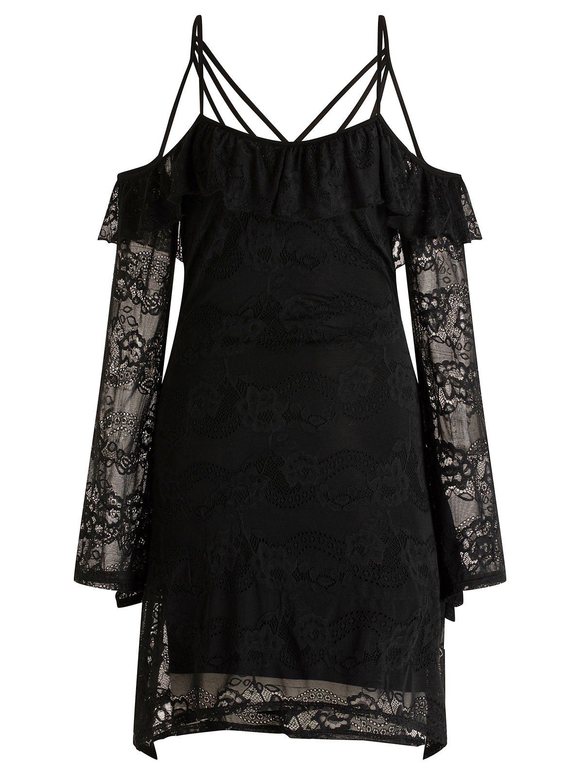 

Strappy Cold Shoulder Lace Dress, Black