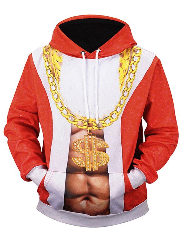 

Golden Chain Muscle Print Christmas Hoodie, Lava red