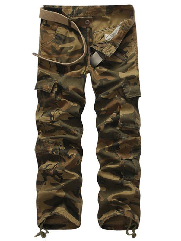

String Hem Multi Pockets Camouflage Cargo Pants, Acu camouflage