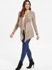 Collarless Long Sleeve Knitted Drape Front Cardigan -  