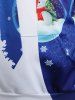 Sweat à Capuche Costume de Noël en Cravate et Bonhomme de Neige Imprimés à Cordon - Bleu Cobalt 2XL