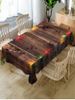 Christmas Light Wooden Print Fabric Waterproof Table Cloth -  