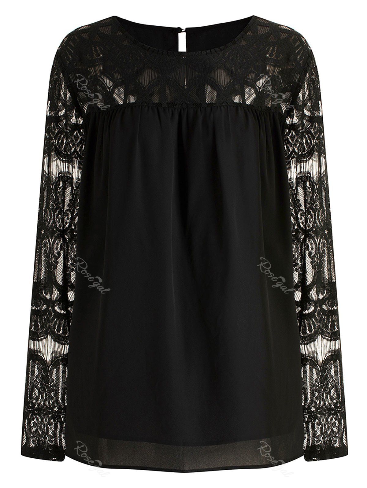 

Plus Size Lace Panel Chiffon Top, Black