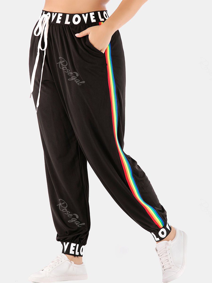 

Plus Size Striped Side Letter Jogger Pants, Black