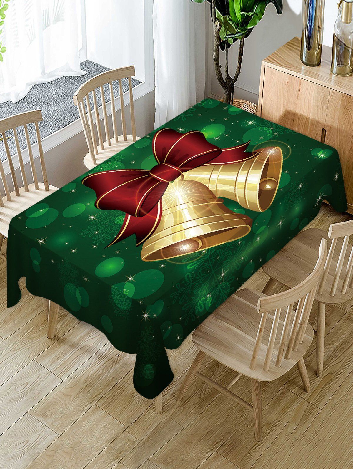 

Christmas Bell Print Fabric Waterproof Table Cloth, Multi