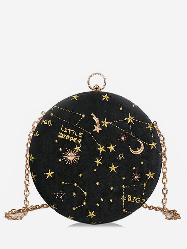 

Round Shape Embroidery Star Crossbody Bag, Black