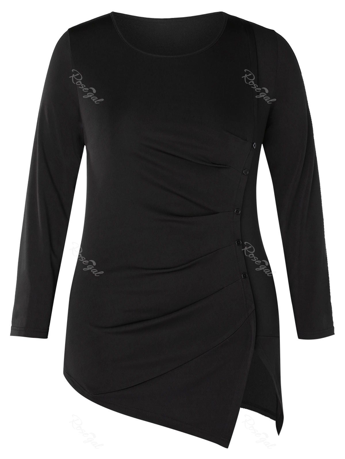 

Plus Size Ruched Asymmetrical T-shirt, Black