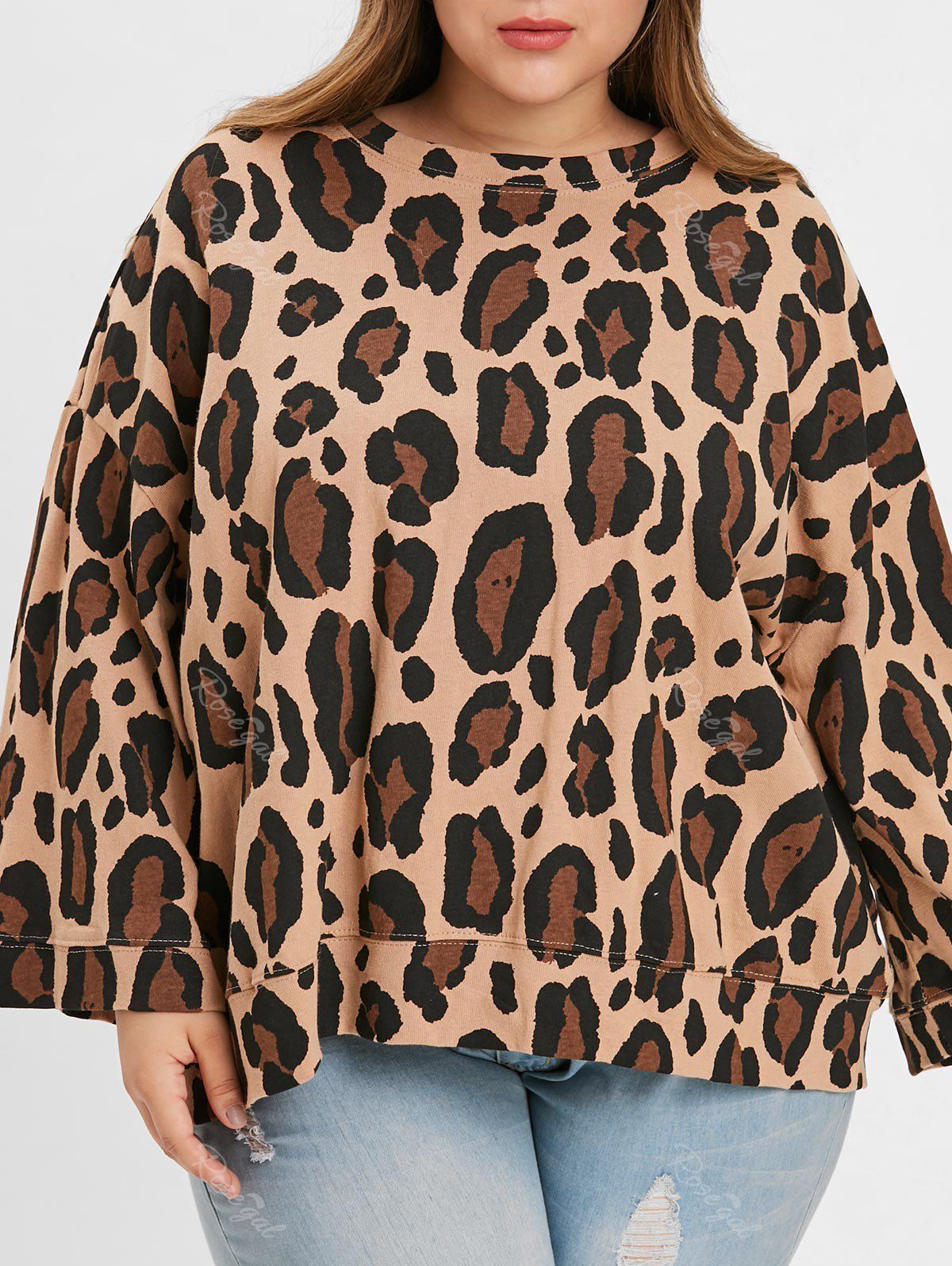 

Plus Size Long Sleeve Leopard Print T-shirt