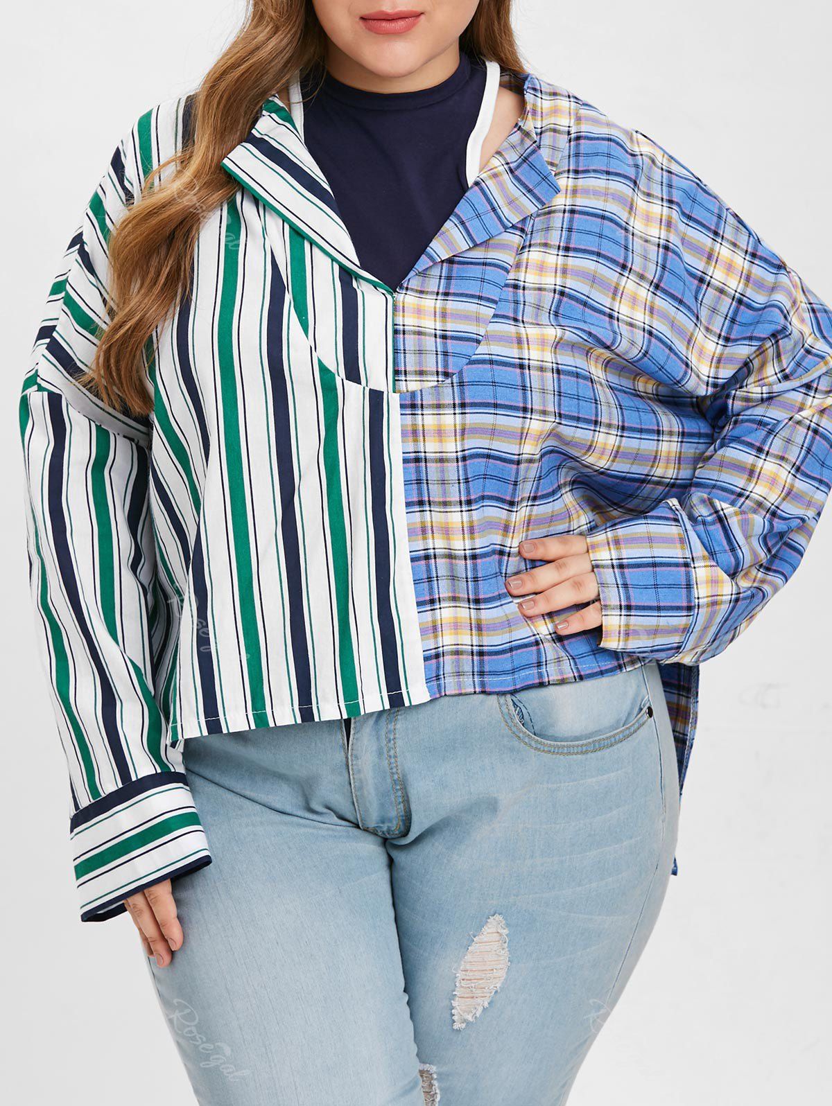 

Crew Neck Plus Size Panel Shirt, Multi