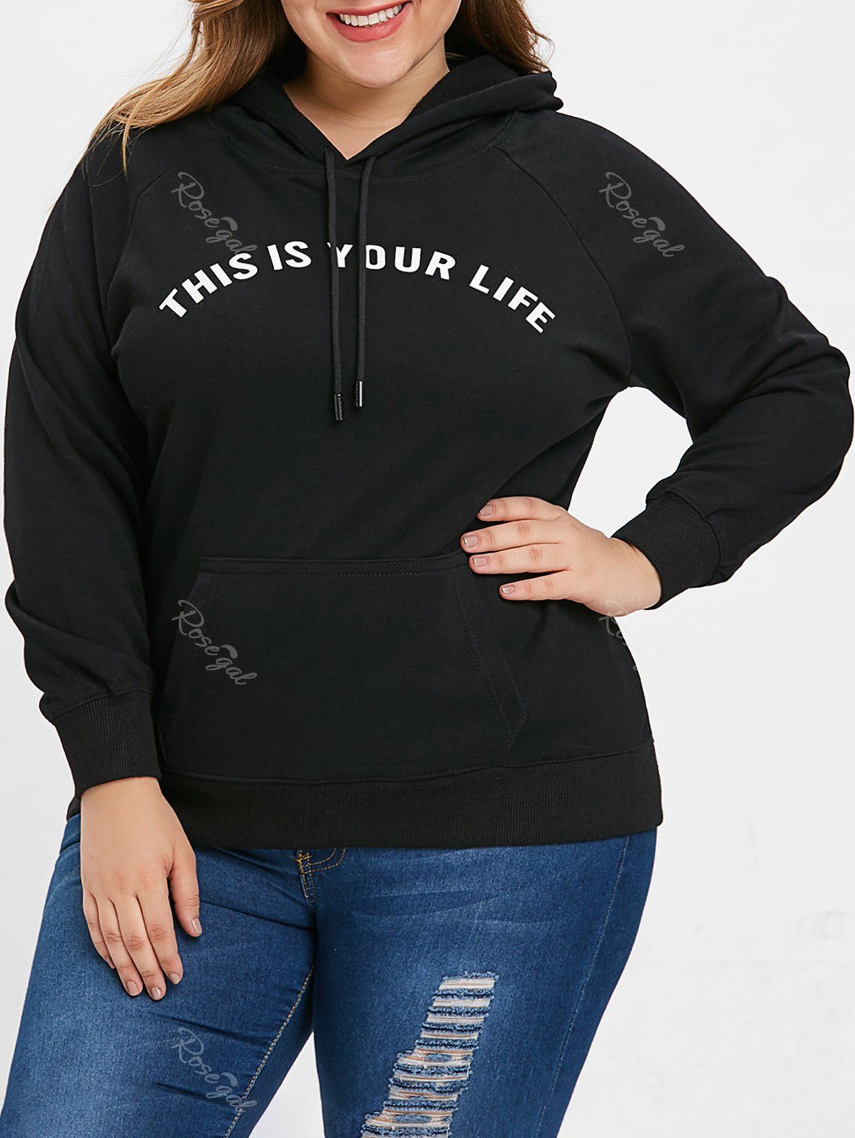 

Plus Size Letter Pattern Hoodie, Black