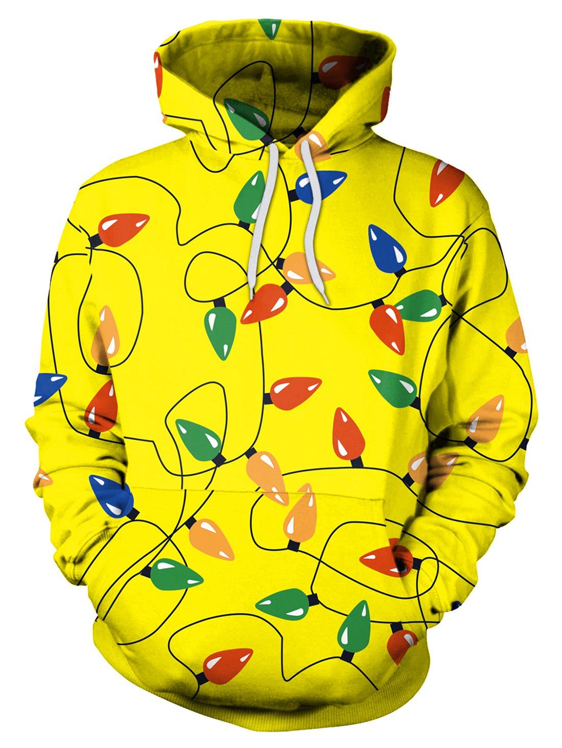 

Christmas Light Print Long Sleeve Hoodie, Yellow
