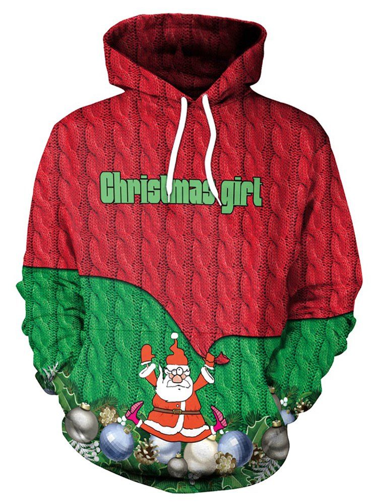 

Christmas Santa Print Drawstring Hoodie, Red