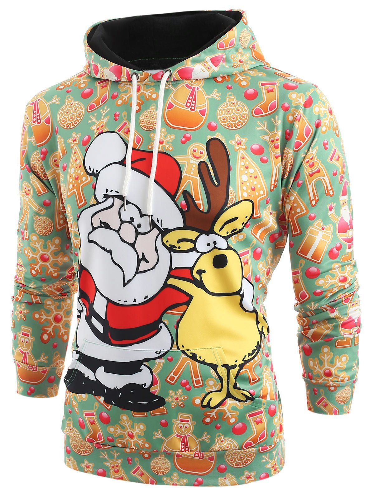 

Santa Claus Elk Print Pullover Christmas Hoodie, Multi