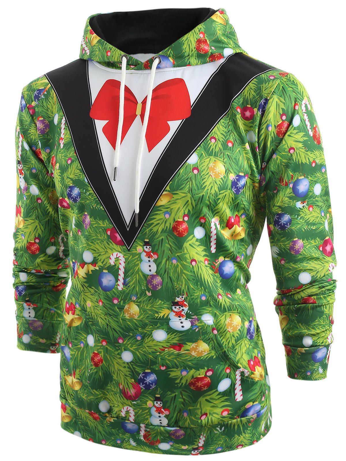 Outfit Christmas Tree Blazer Print Drawstring Hoodie  