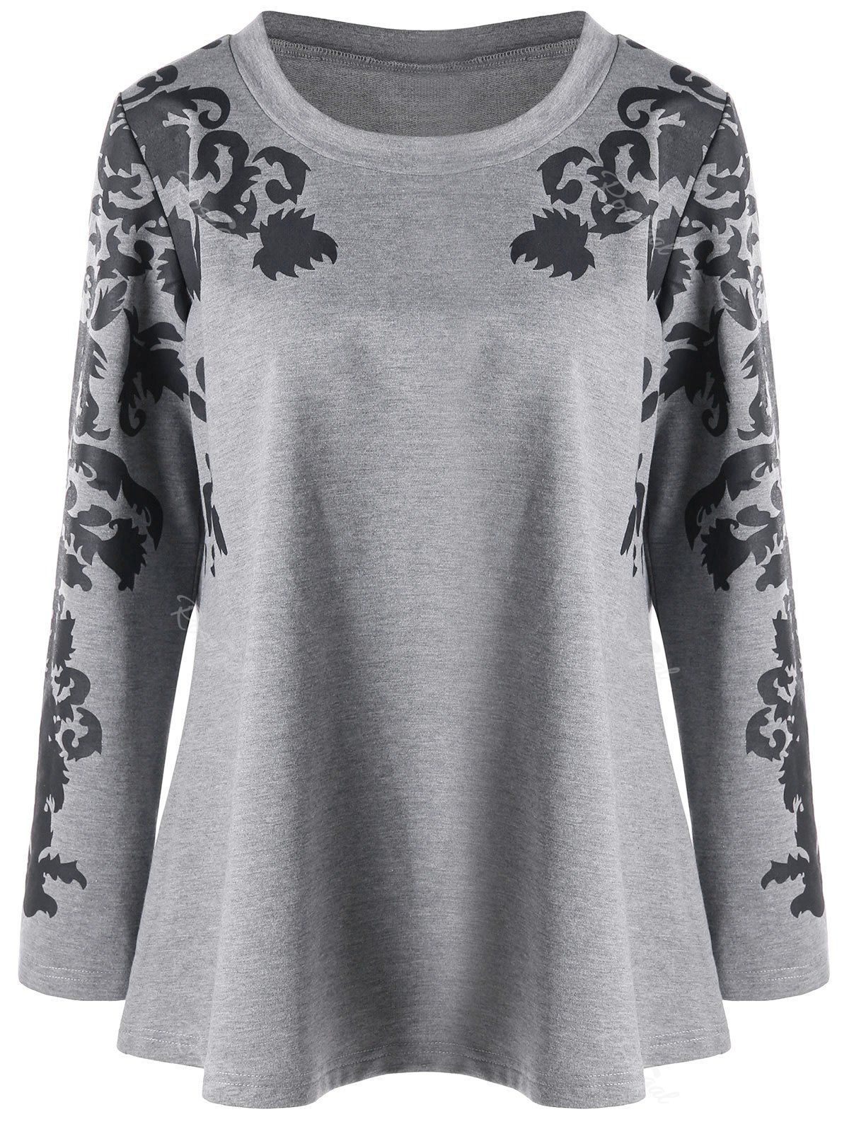

Raglan Sleeve Plus Size Print Top, Gray