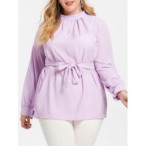 

Keyhole Plus Size Belted Blouse, Mauve