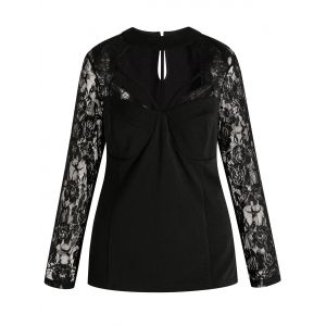

Lace Sleeve Plus Size Cut Out T-shirt, Black