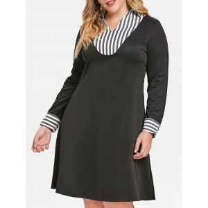 

Plus Size Long Sleeve Striped Panel Dress, Black