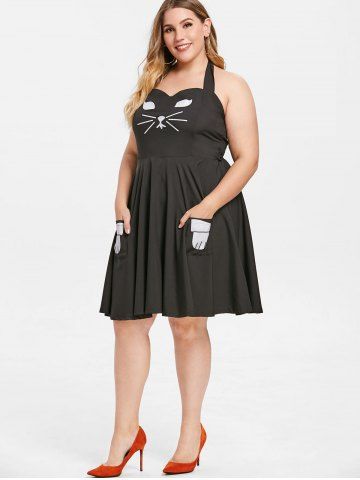 

Cat Cosplay Plus Size Pinafore Dress, Black