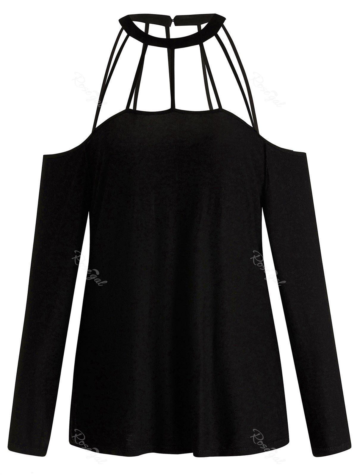 

Plus Size Open Shoulder Cut Out Tee, Black