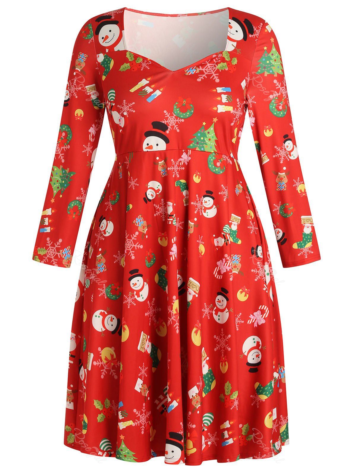 

Christmas Plus Size Printed Fit and Flare Dress, Red