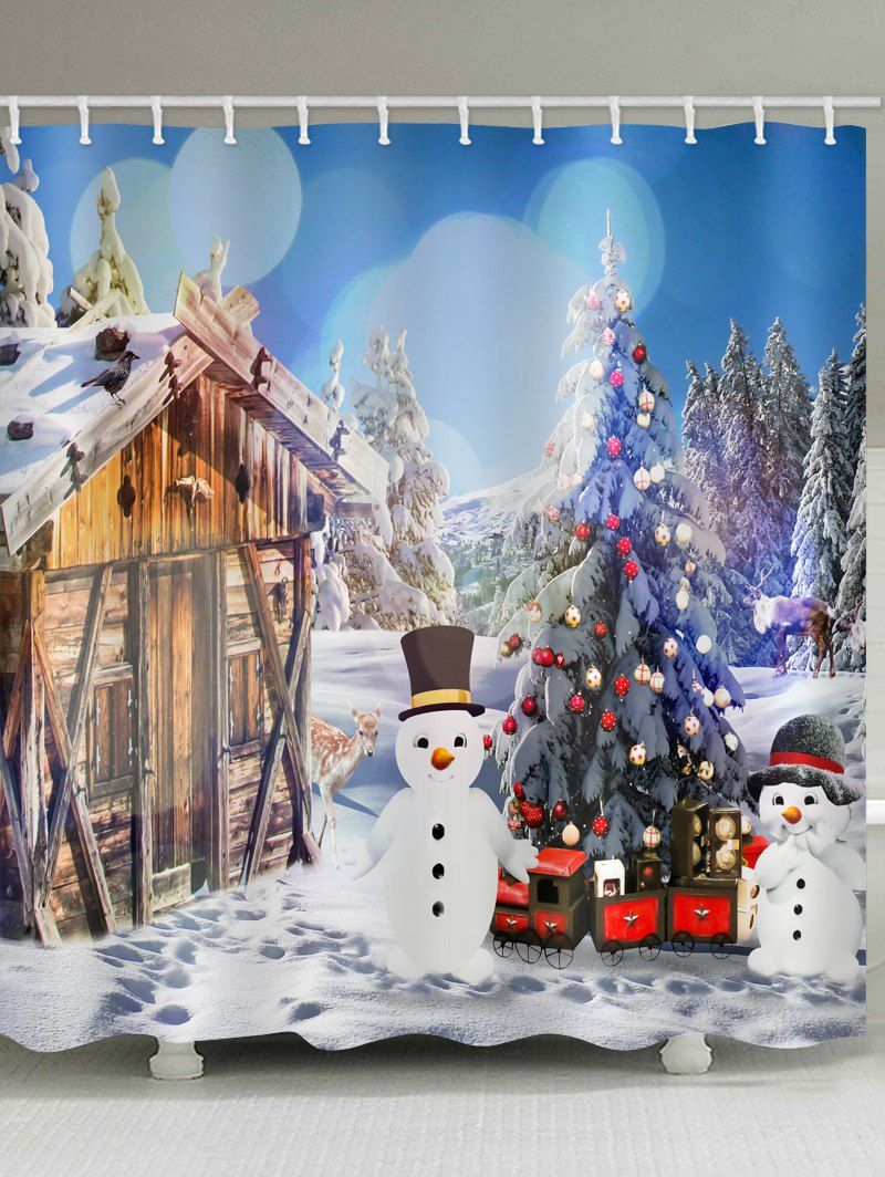 

House with Two Snowman Print Bathroom Shower Curtains, Multi